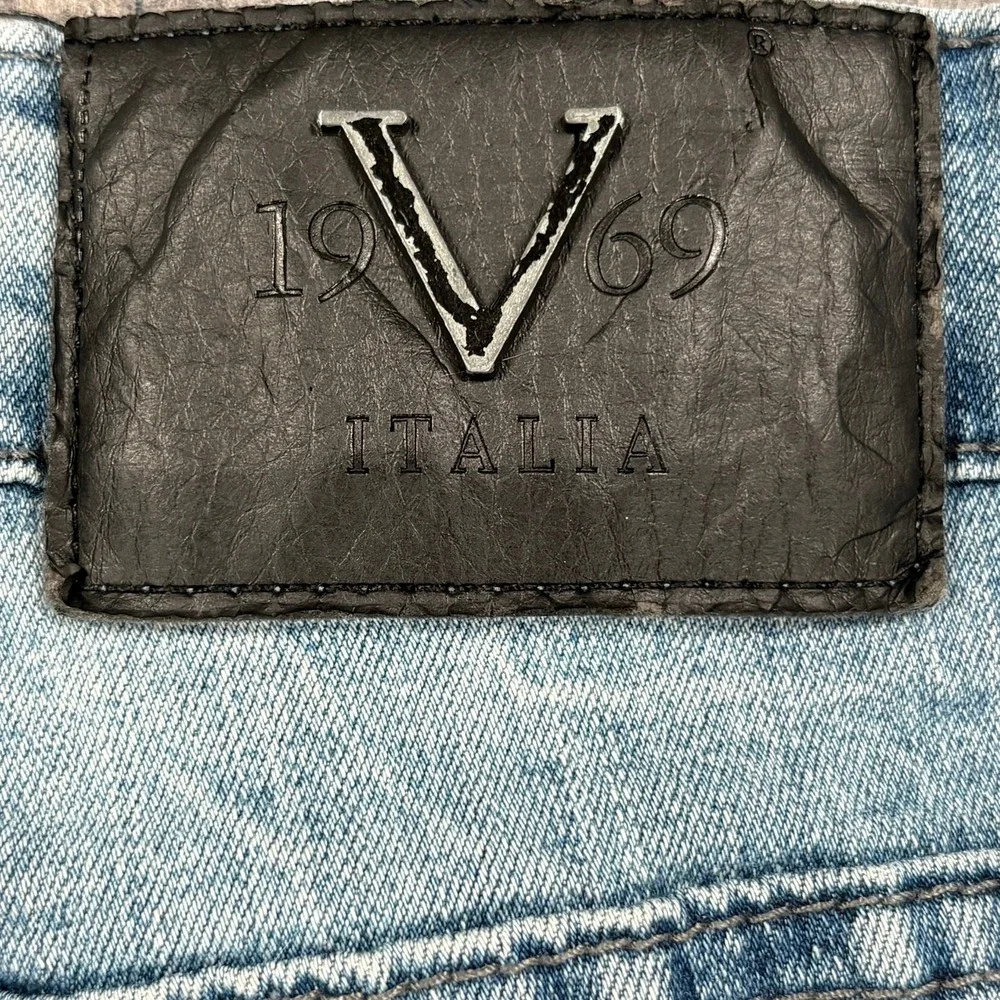 Versace V1969 Abbigliamento Sportivo Shorts Mens 30 Blue‎ Denim Moto Acid Wash
